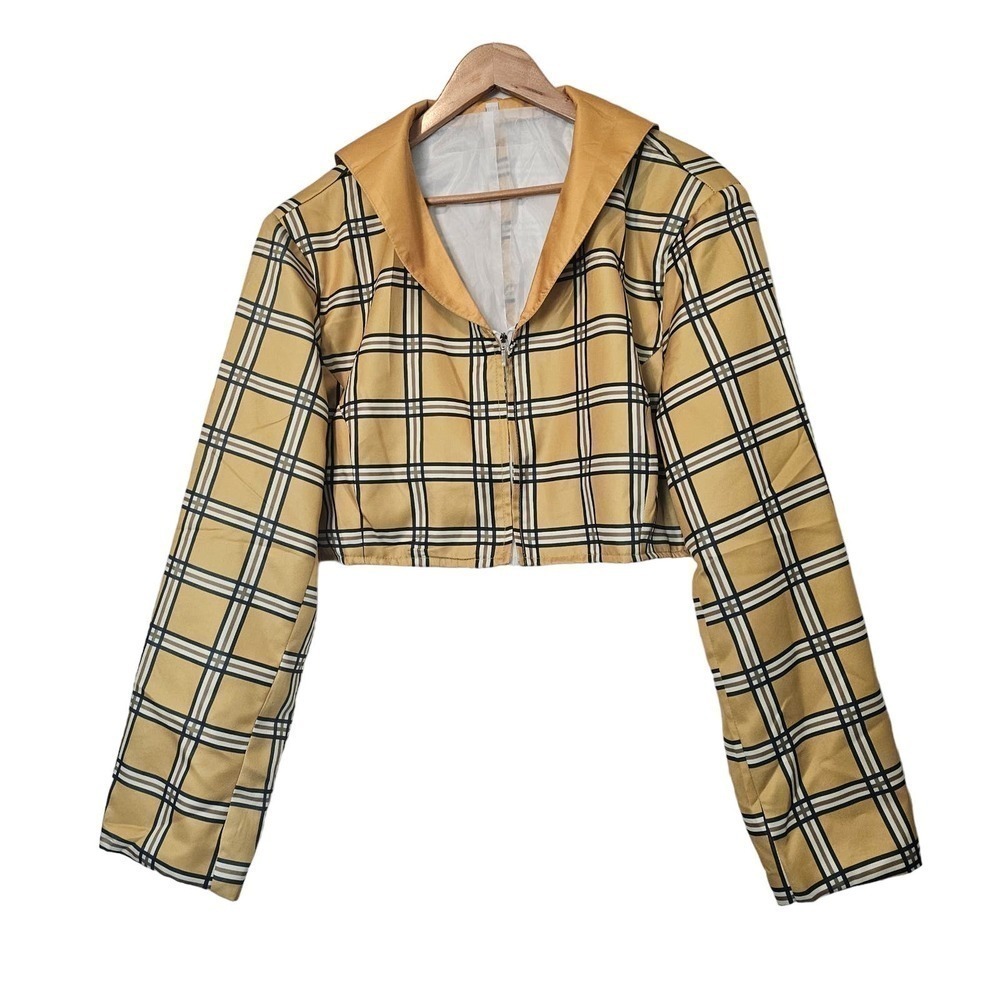 Plaid Cropped Blazer Size 3X Clueless Yellow Plaid Y2K Zip Up School Girl Cher